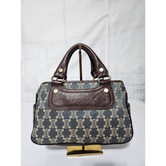 Authentic Céline Vintage Macadam Denim Boogie Handbag Blue/Brown - Picture 12 of 13